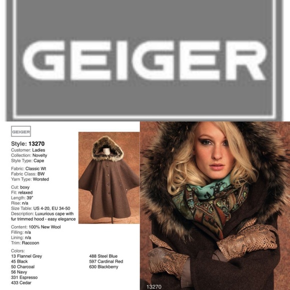 Geiger Boiled Wool Cedar Green Cape with Fur - Picture 4 of 8